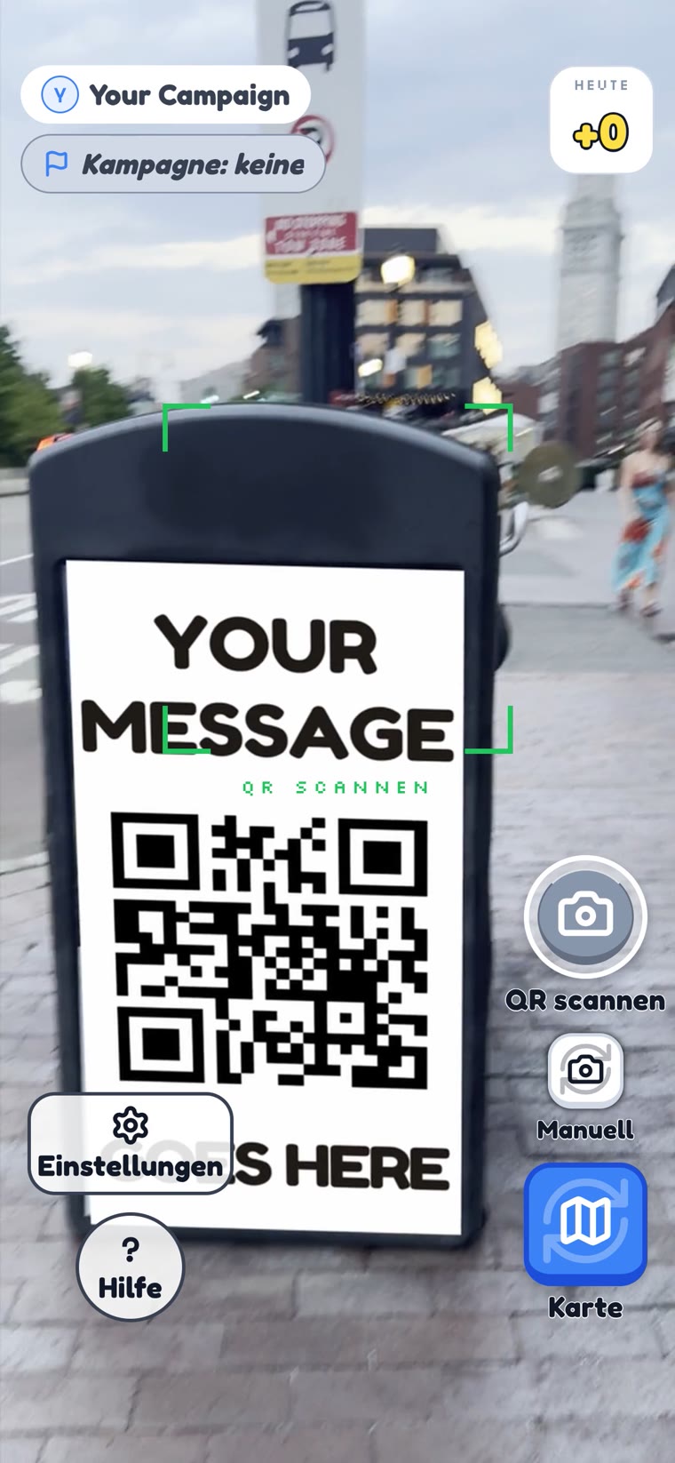 Derselbe Drop bei der Erfassung: TraceReach Drop erkennt den QR-Code des Plakats auf der Straße