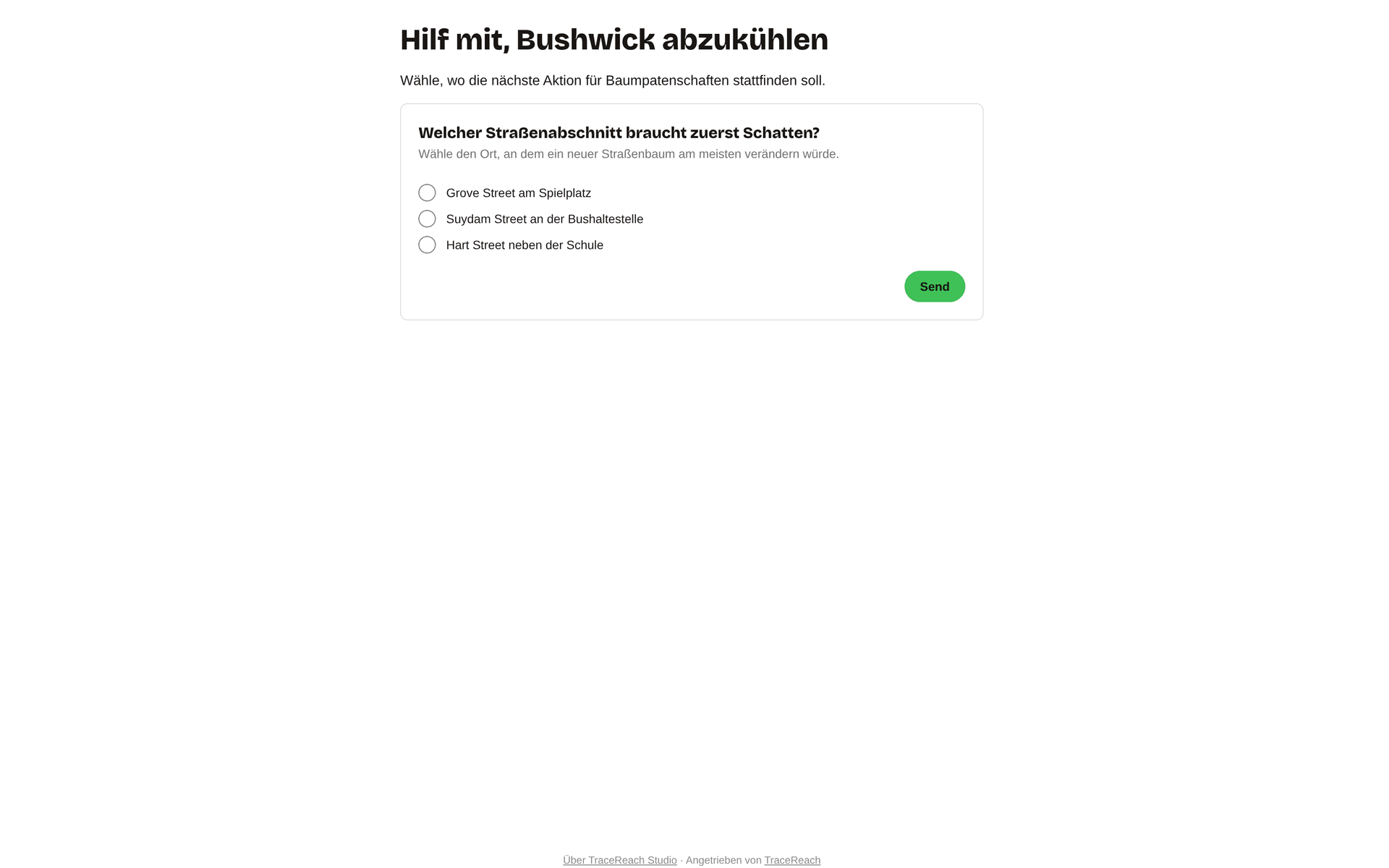 Umfrage mit Bildauswahl auf der Landingpage, mit aktuellen Ergebnissen
