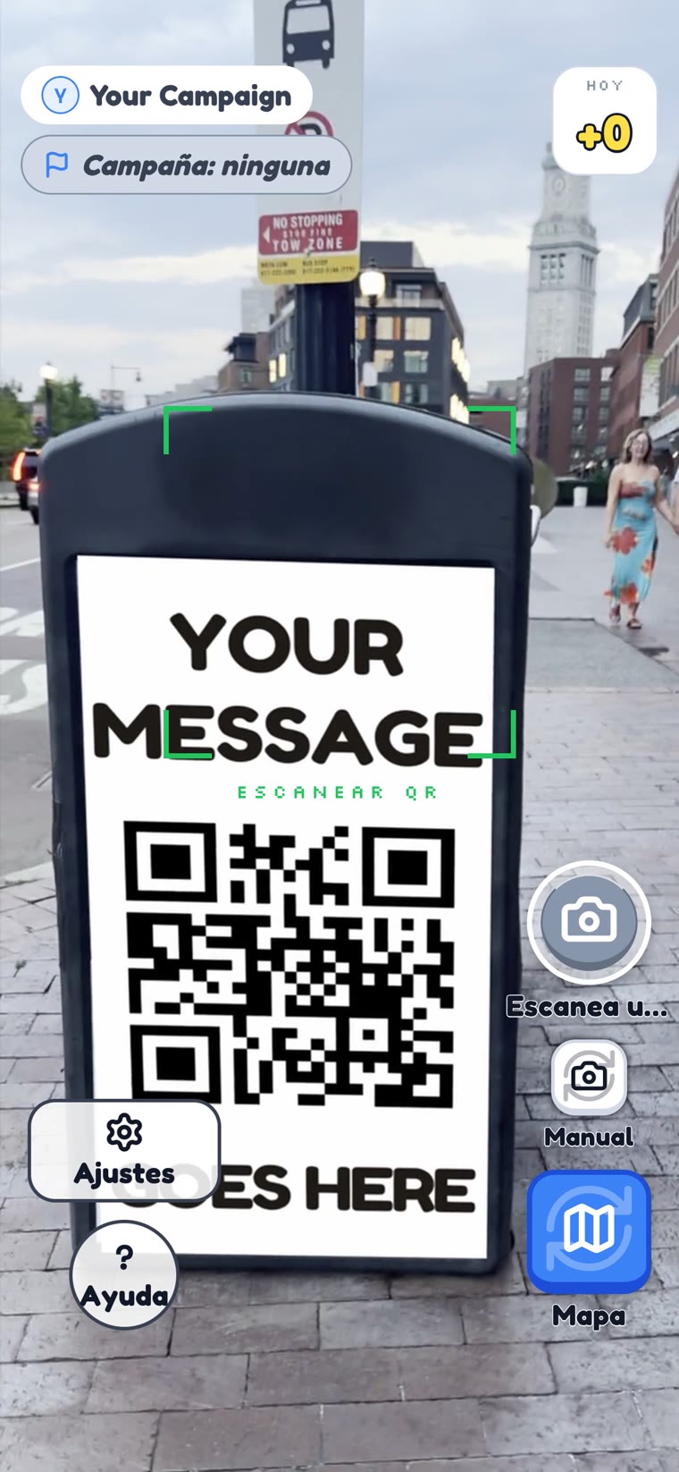 El mismo Drop mientras se registra: TraceReach Drop detecta el QR del cartel en la calle