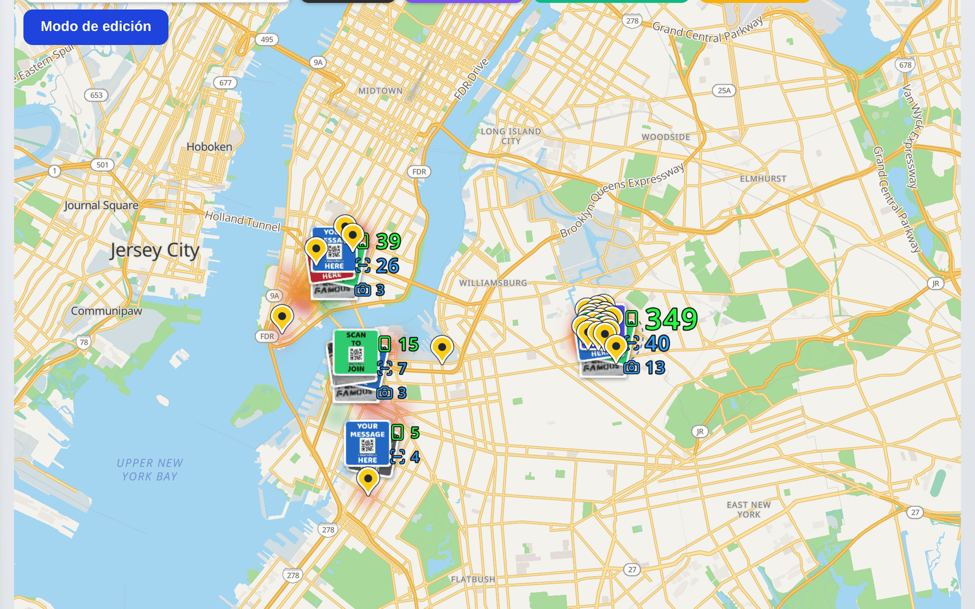 Lugares con más y menos respuesta en el mapa de la campaña de demostración después de un Run
