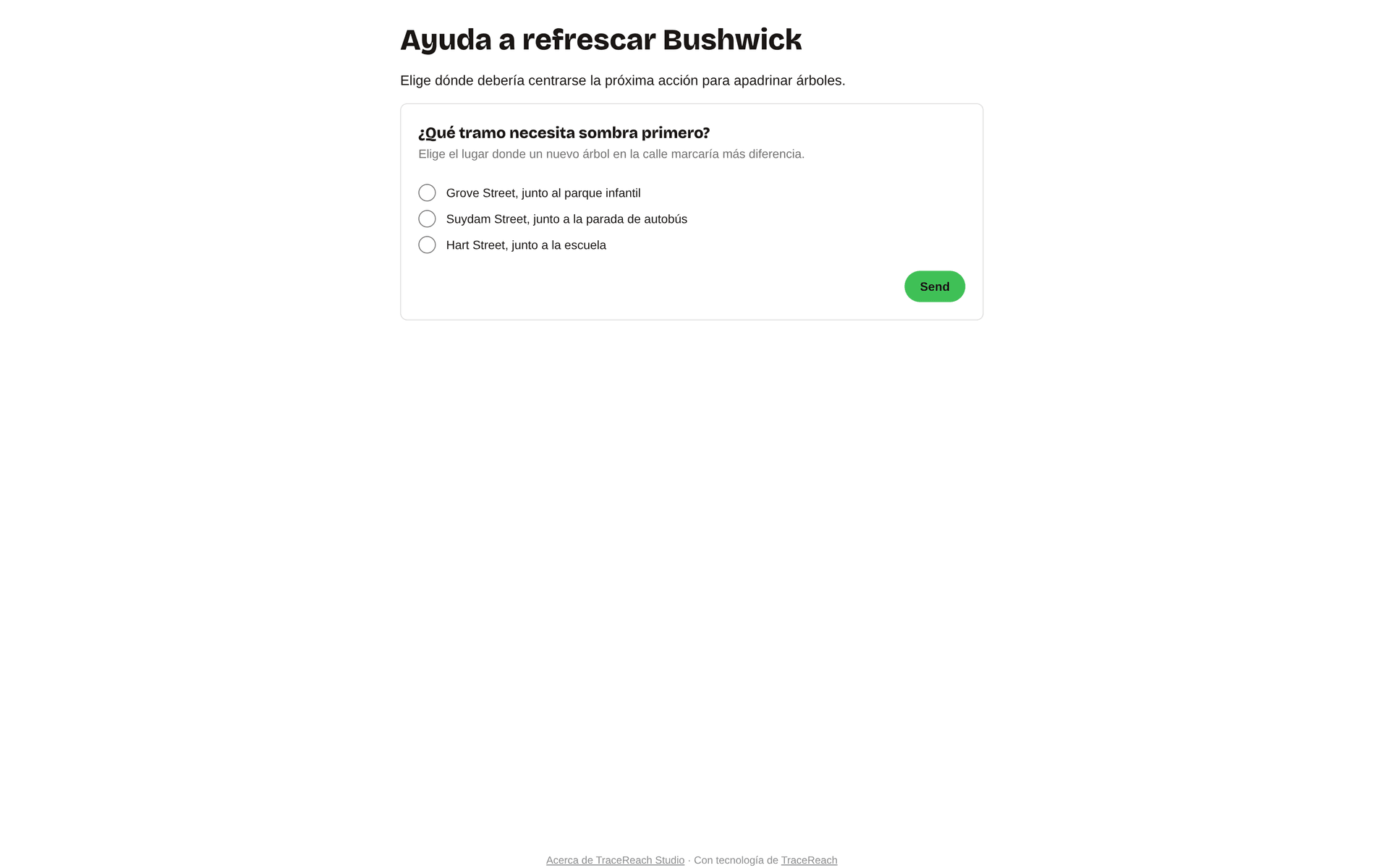 Encuesta con opciones de imagen en la página de destino, con resultados en directo