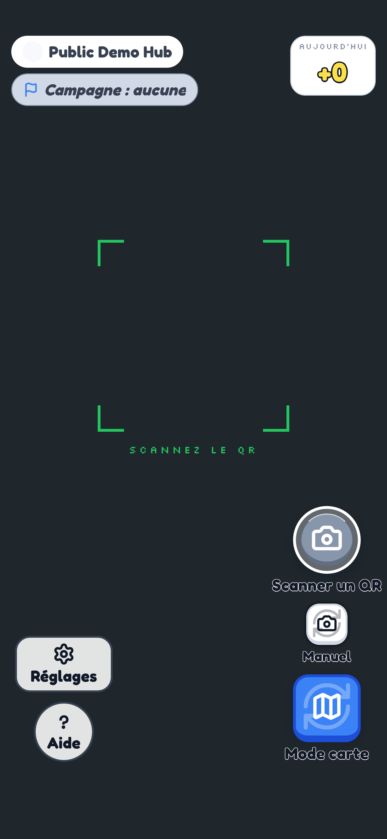 L’écran de l’appareil photo sur lequel TraceReach Drop s’ouvre. Le repère entoure la roue dentée dans le coin inférieur gauche.