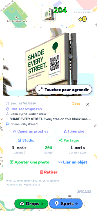 Le Drop du panneau publicitaire sur la carte de TraceReach Drop