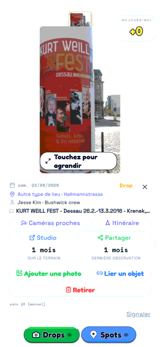Le Drop de la colonne d’affichage sur la carte de TraceReach Drop