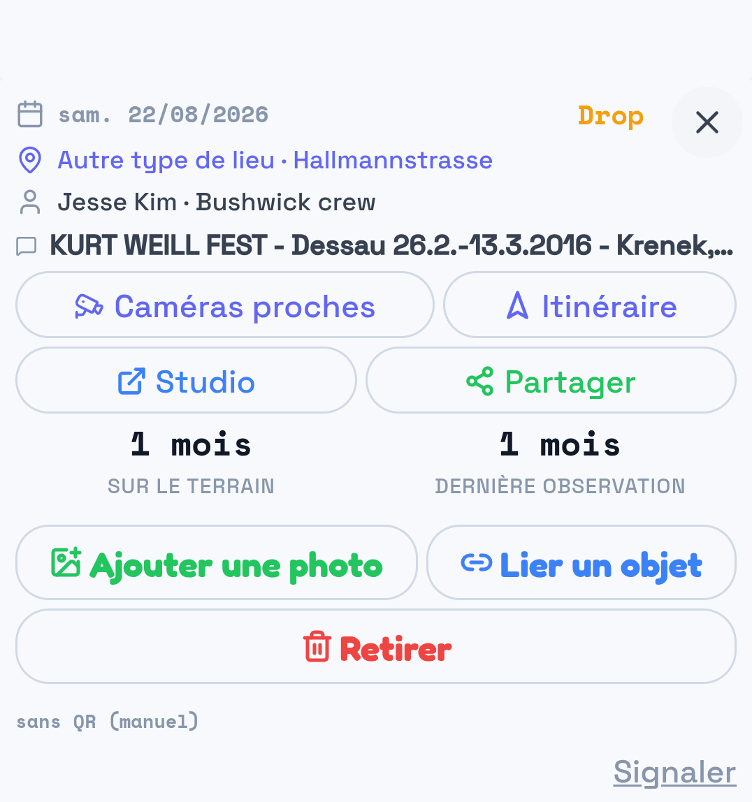 Le dossier du Drop de la colonne d’affichage, agrandi