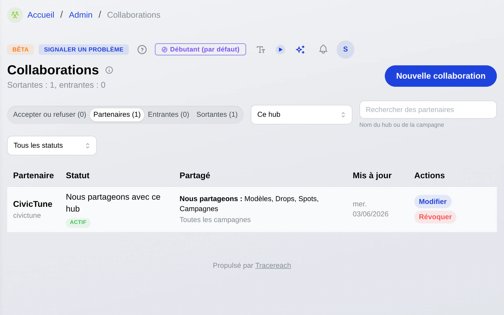 Collaboration et gestion des accès du Hub