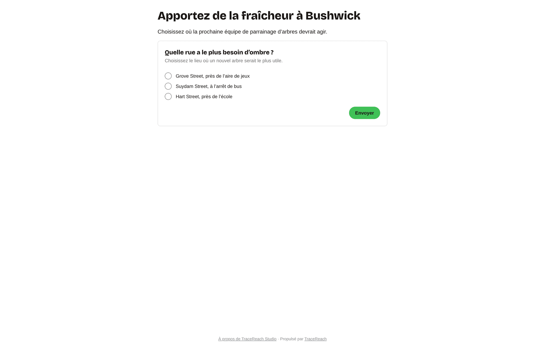 Sondage en images sur la page de destination, avec résultats en direct
