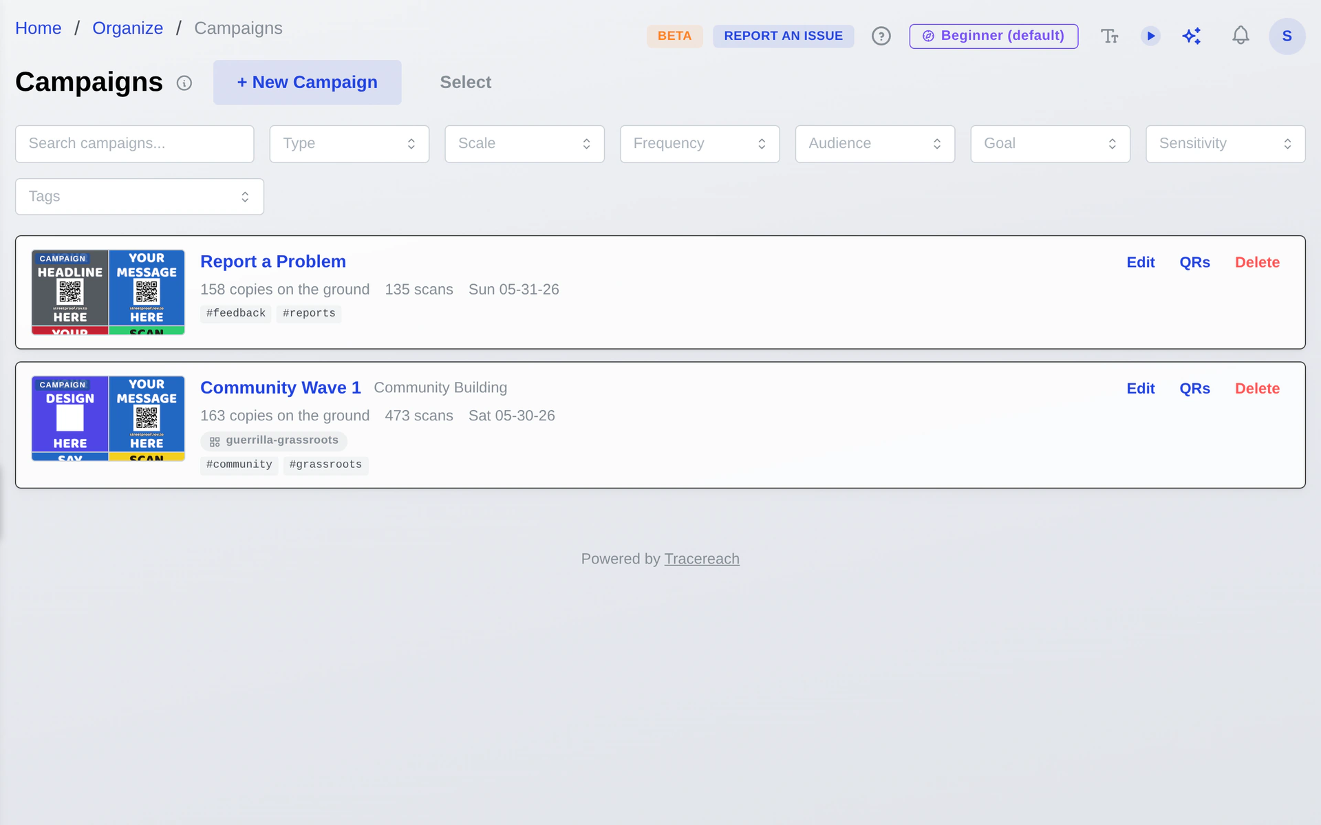 Cross-campaign comparison with location category filters