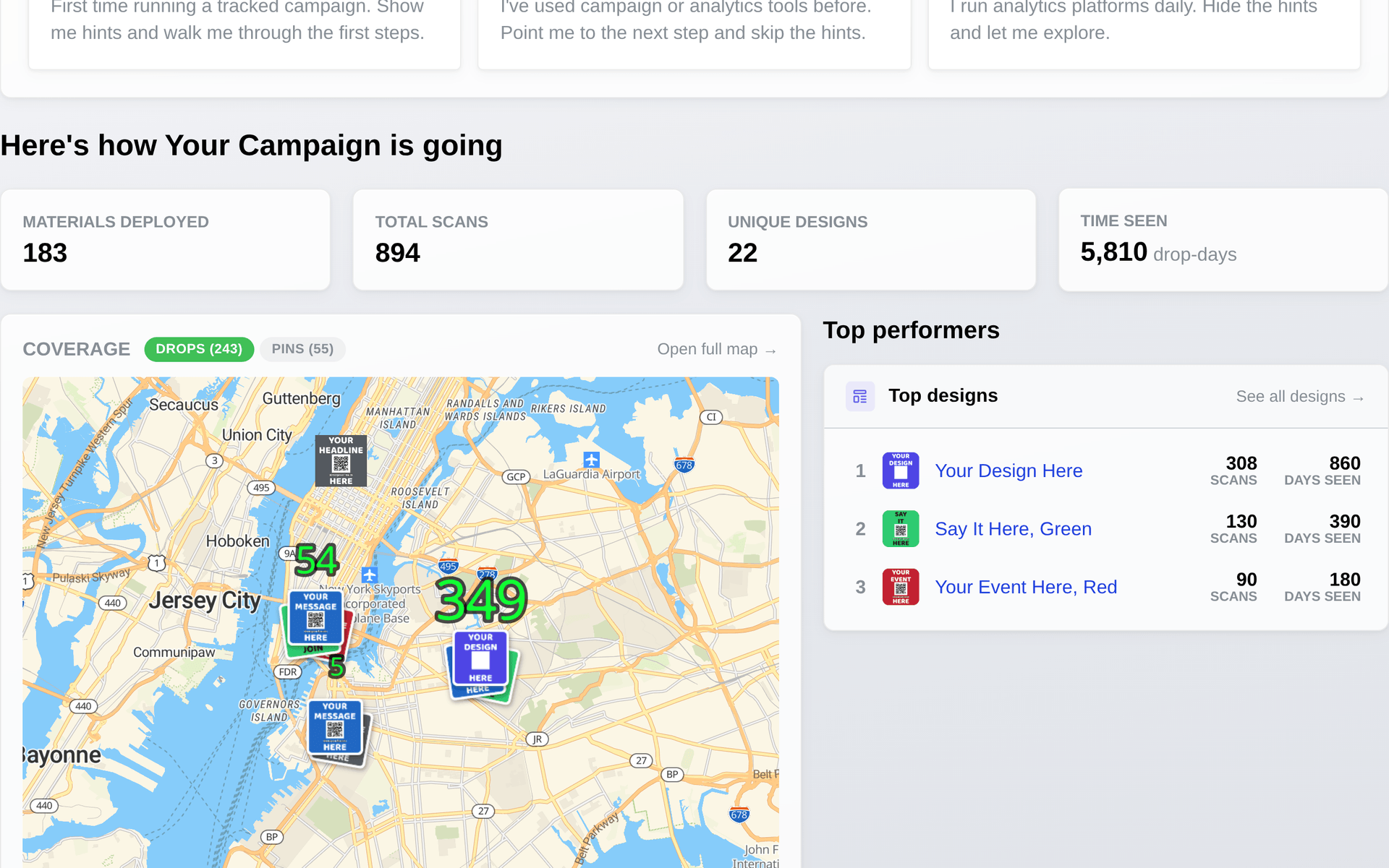 Decide the next run: top designs and top cities