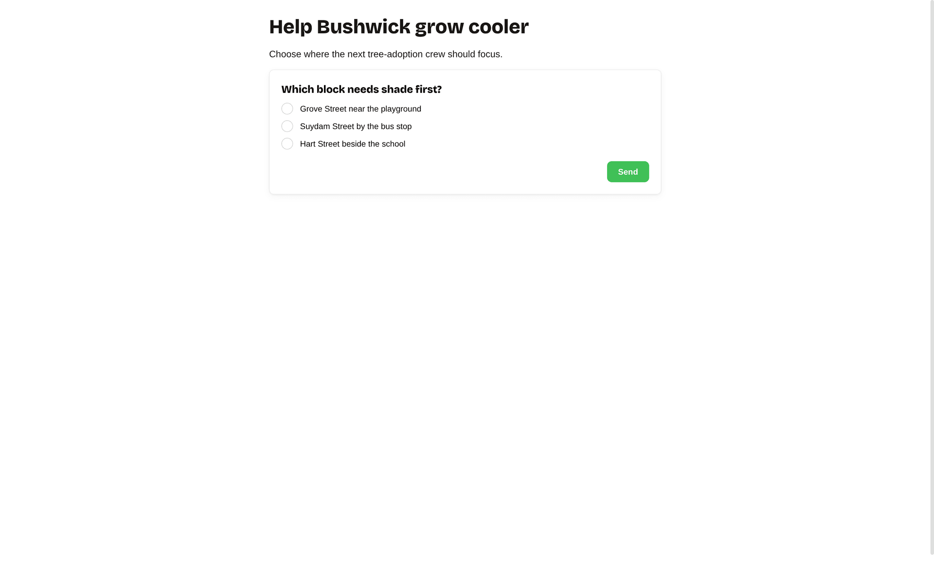 Image-tile poll on the landing page, with live results