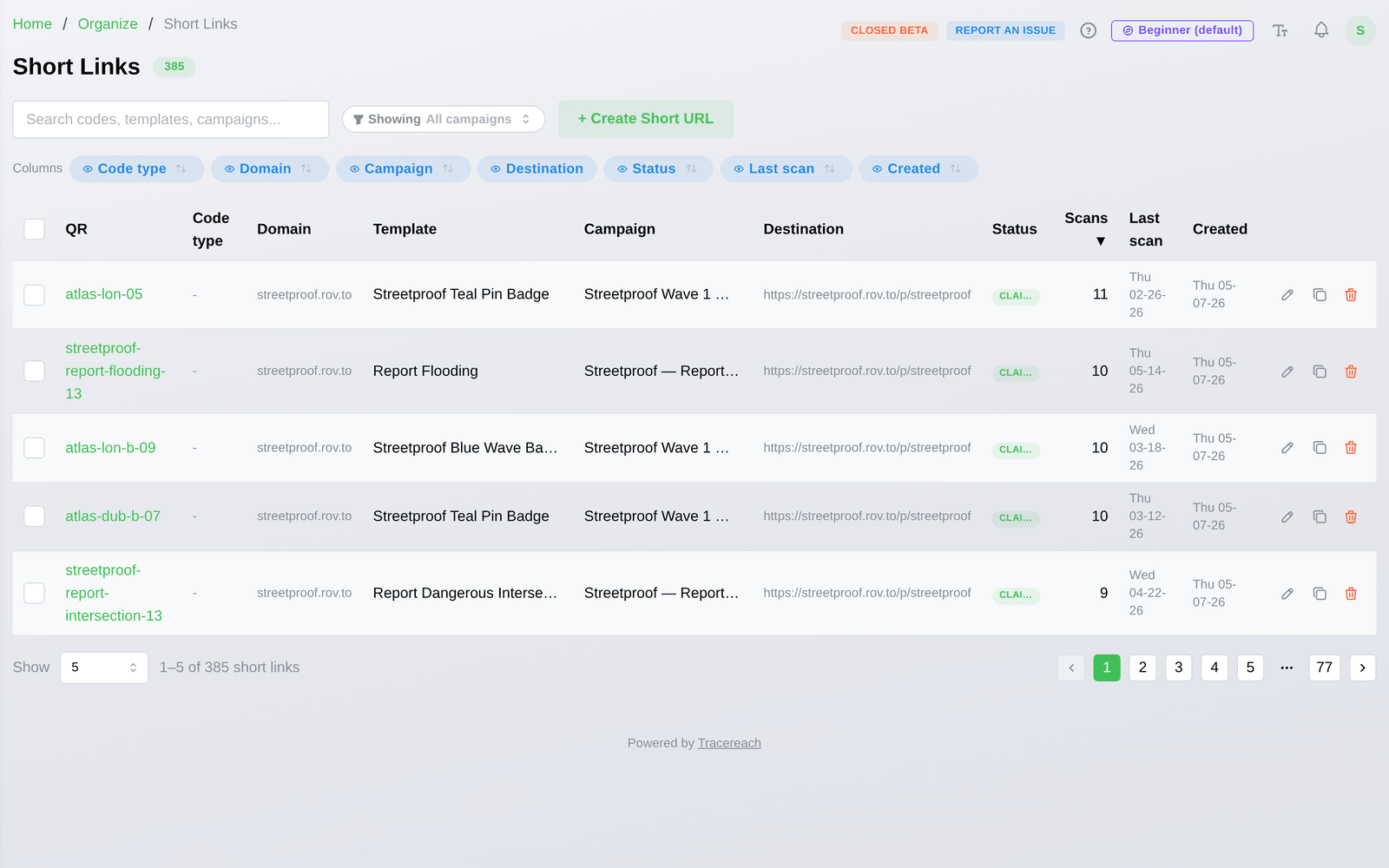 Edit a code's destination and redirect rules in TraceReach Studio