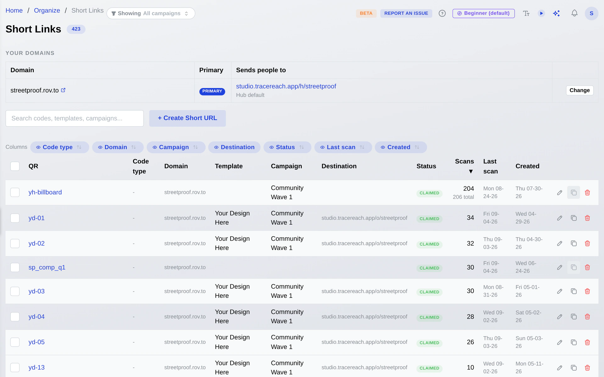 Edit a code's destination and redirect rules in TraceReach Studio